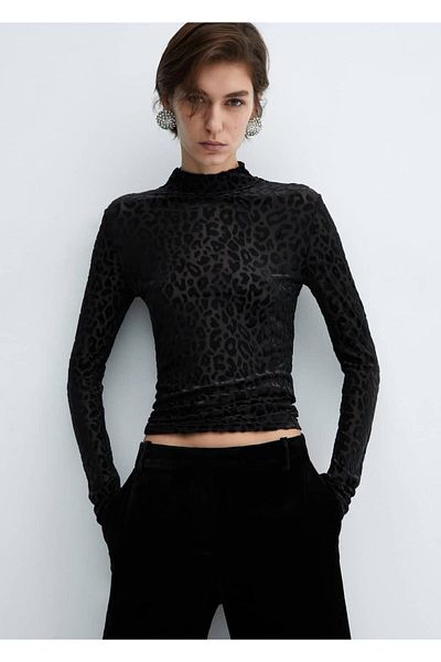 MANGO Woman Animal Pattern Velvet T-Shirt
