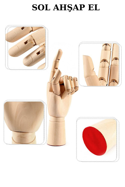 Manken İstanbul Ahşap Model Mankeni Sol El 25 Cm Eklemli Eskiz Manken Sol El Mankeni