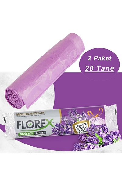 BarkoFix Florex 40 Liter Drawstring Lavender Scented Garbage Bag Bag 55 x 60 cm 2 Rolls of 10
