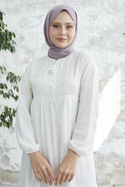 InStyle Rochie Yoryo din șifon cu guler cu șireturi - albă