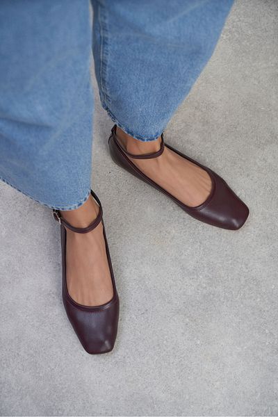 NİŞANTAŞI SHOES Kendra Claret Red Genuine Leather Belt Detailed Ankle Strap Women's Ballerinas