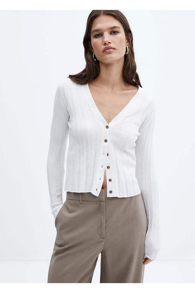 MANGO Woman Ribbed Knitwear Cardigan