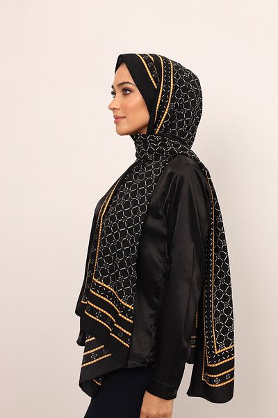 HAREM SCARF Monogram-Black Medina Pattern Shawl