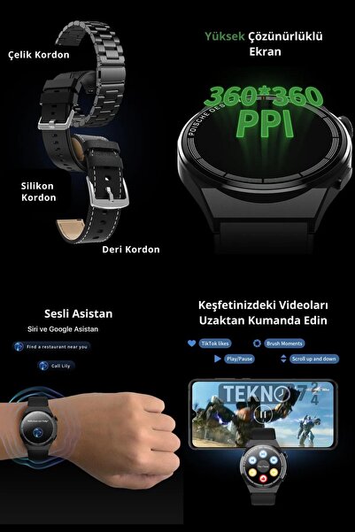teknotrust Siyah GT3 Max Smart Watch Yüksek Çözünürlüklü Renkli Ekran GPS/NFC...