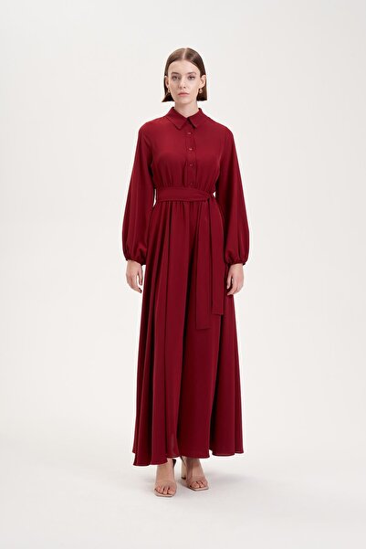 TERZİ DÜKKANI FREZA CREP ŠATY CLARET ČERVENÉ