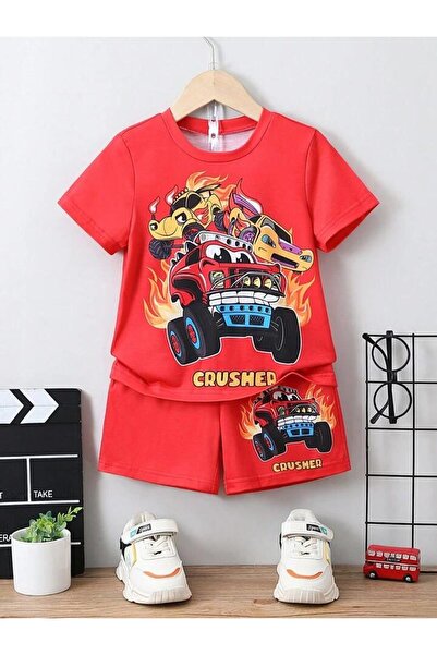 MORNİNG KİDS Set de tricou-short cu imprimeu Red Crusher Cars pentru băieți