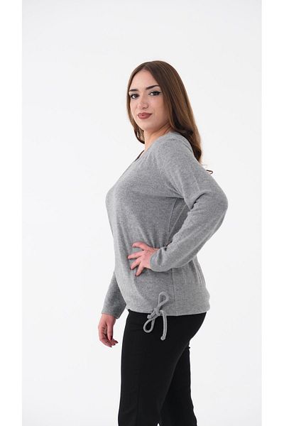 Blues Outlet WOMEN'S BICYCLE COLLAR SIDE LACE-UP SOFT BLUZ-GREY