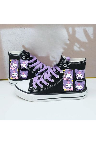 Touz Moda Lilac and Chrome Printed Black Unisex Canvas Shoes - Set of 4