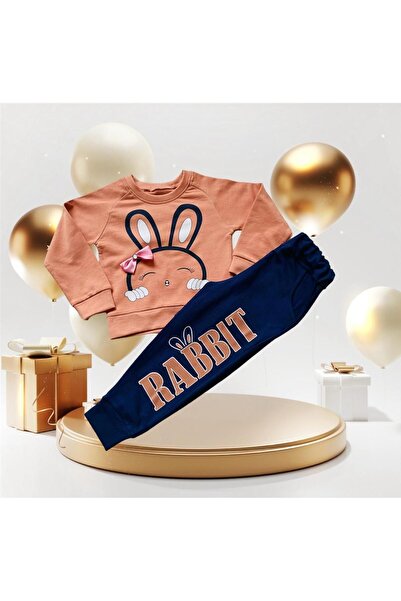 bediş baby clothes rabbit printed baby girl and child 2 thread double set 2/3/4/5 years