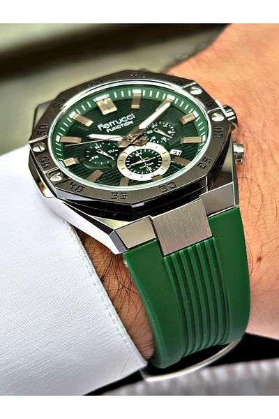 Ferrucci Green Color Silicone Cord Function Men's Wristwatch with Bracelet Gift
