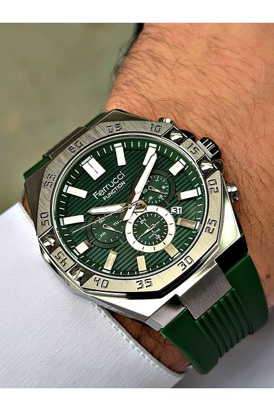 Ferrucci Green Color Silicone Cord Function Men's Wristwatch with Bracelet Gift