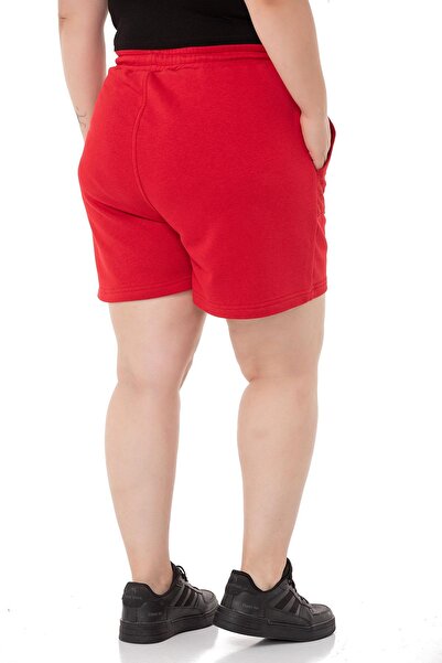 DISENTIS MODEST Large Size Garnished Three Thread Pocket Red Shorts with Elastic Waist and Tie Detail