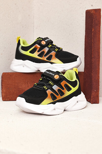 Tonny Black حذاء توني أسود مريح للأطفال من الجنسين باللون الأسود والأصفر