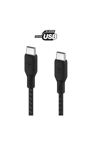 Belkin Braided USB-C to USB-C Cable Compatible 100W 2 Meters Black USB-IF Certified Type-C Cable