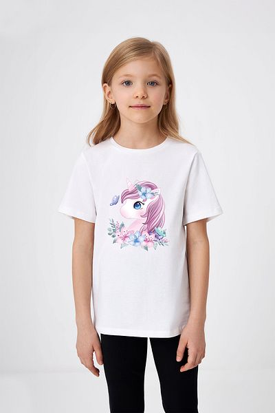ADABEBEK Tricou pentru fetiță cu imprimeu unicorn cu detalii de flori