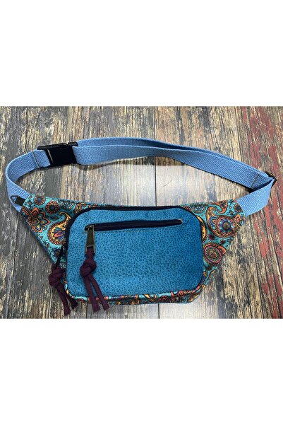 Street Bag Унісекс Етнічна Аутентична Богемська Повсякденна Подорожня Сумка на Поясній Ремені З Багатьма Кишенями Водостійка Морська Блакитна