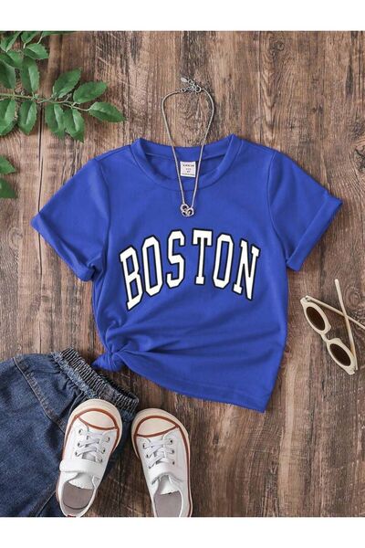 MORNİNG KİDS Tricou pentru copii Saks Blue Boston Printed pentru baieti