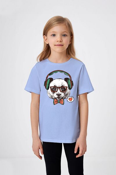 ADABEBEK Tricou cu imprimeu panda Ascultând muzică cu detaliu papion