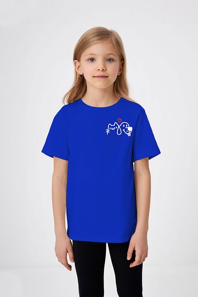 ADABEBEK Cat and Dog Patterned Heart Detailed Printed Girl's T-Shirt