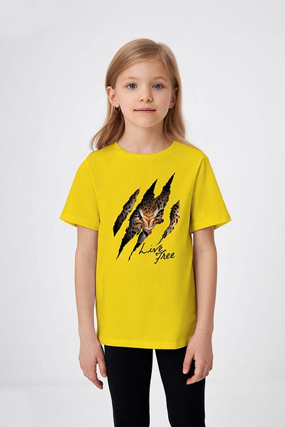 ADABEBEK Free Life Written Paw Pattern Girl's T-Shirt