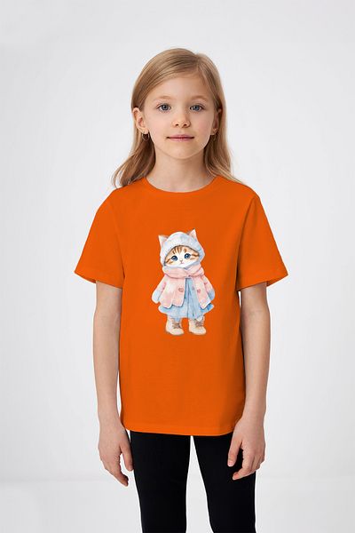 ADABEBEK Innocent Cute Kitten Patterned Girl's T-Shirt
