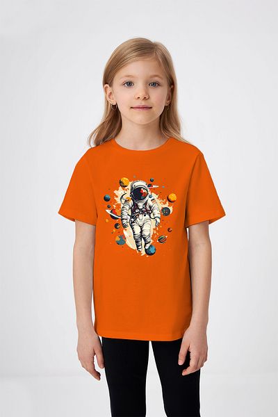 ADABEBEK Planets Themed Astronaut Printed Girl's T-Shirt