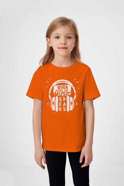 ADABEBEK Music Themed Headphone Printed Girl's T-Shirt