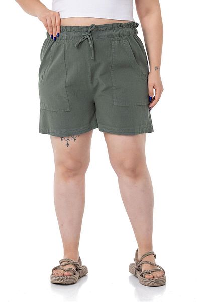 DISENTIS MODEST Plus Size Piece Dyed Pocketed Elastic Waist and Rope Drawstring Relaxed Fit Khaki Shorts