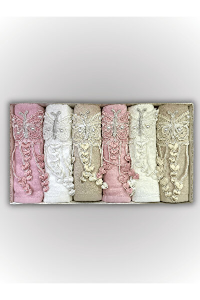 Durul 6'lı Güpürlü İşlemeli Kutulu 30x50 Çeyizlik Lüks Mutfak Havlu Seti