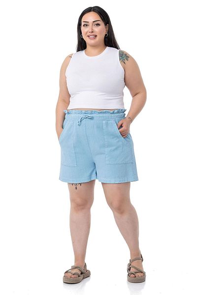 DISENTIS MODEST Piesă de mărime mare Buzunare pictate Talie elastică și frânghie Pantaloni scurți albaștri, relaxați