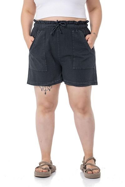 DISENTIS MODEST Plus Size Piece Painted Black Shorts with Pockets, Elastic Waist and Rope Drawstring, Comfortable Fit