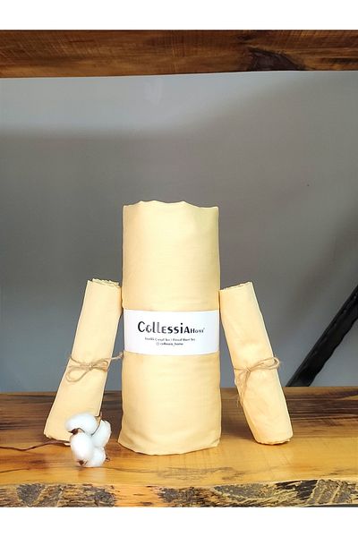 CollessiaHome Yellow Double 100% Cotton Satin Fitted Sheet Set - Elastic