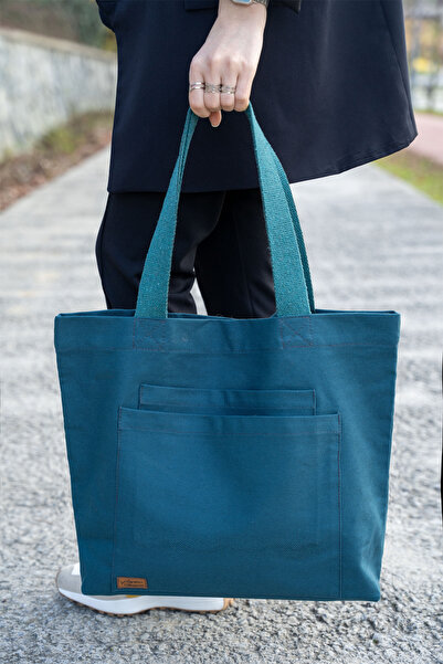 Ju Yaratıcı Tasarım Kanvas  Omuz Çantası Su Geçirmeyen  Kumaş Petrol Mavisi