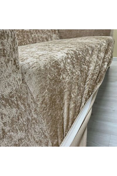 FurkanTicaret Комплект калъфи за диван от кадифе 3 3 1 1 - еластичен калъф за диван и разтегателен диван в млечно кафяво