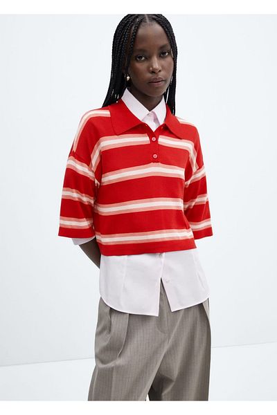 MANGO Woman Striped Oversize Crop Sweater