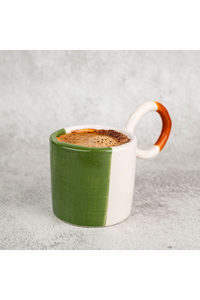 andokya Craft Green White Coffee Cup (Handmade Ceramic)
