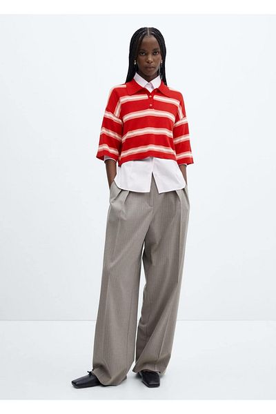 MANGO Woman Striped Oversize Crop Sweater