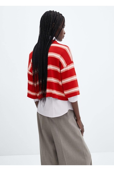 MANGO Woman Çizgili Oversize Crop Kazak