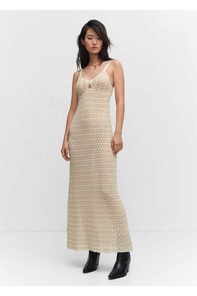 MANGO Woman Crochet Embroidered Long Dress