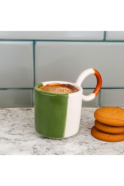 andokya Craft Green White Coffee Cup (Handmade Ceramic)