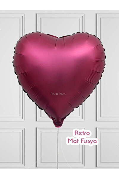 parti pera Retro Mat Fuşya Renk Kalp Folyo Balon 18 Inç 45 Cm