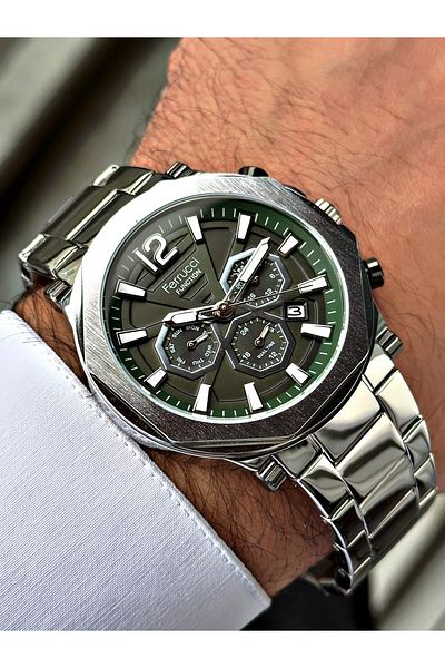 Ferrucci Silver Color Functional Steel Strap Men's Wristwatch Bracelet Gift