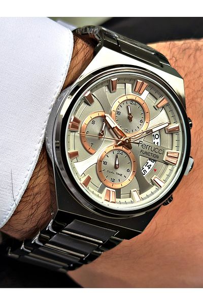 Ferrucci Smoke Color Function Steel Cord Men's Wristwatch