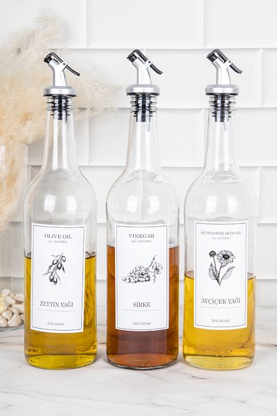 DNS HOME 3-Piece Glass Oil Pot Set Gray Lock Head Vinegar Olive Oil Sunflower Oil Bottle Oil Bottle 750 ml