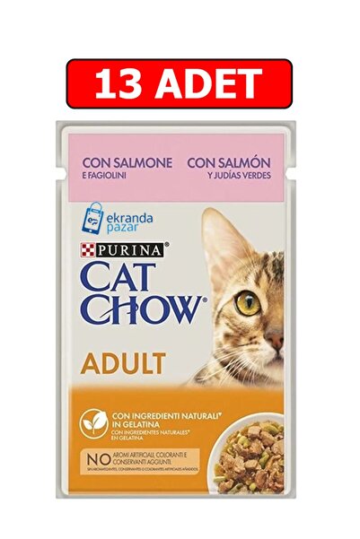 Purina Cat Chow Adult Somon Ve Yeşil Fasulyeli Kedi Islak Maması 85 gr 13 Ade...