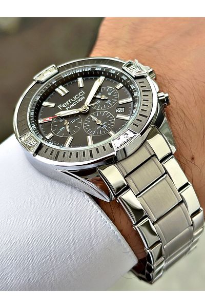 Ferrucci Silver Color Function Steel Cord Men's Wrist Watch + Bracelet Gift