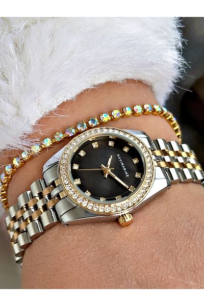 Navimarine Gold Color Steel Cord Women's Wristwatch + Bracelet