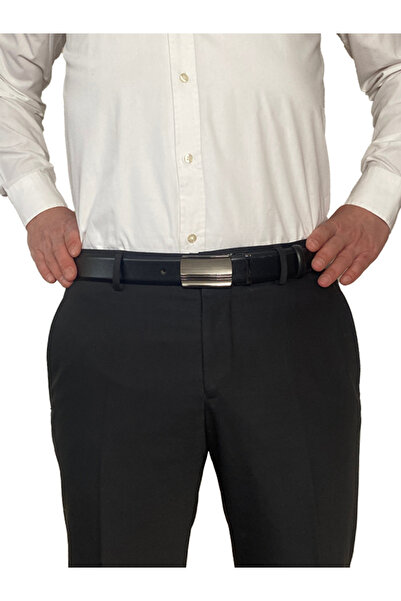 GoDeri 100% Genuine Leather, CLAMSHELL BUCKLE, Black Classic, Fabric Trouser Belt 3.5 cm_alt_ciz_black_straight