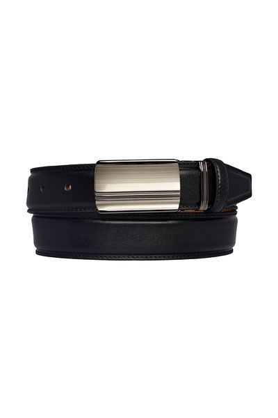 GoDeri 100% Genuine Leather, CLAMSHELL BUCKLE, Black Classic, Fabric Trouser Belt 3.5 cm_alt_ciz_black_stitched