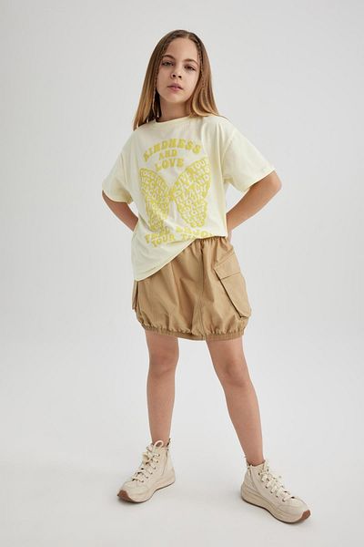 DeFacto Girls Oversize Wide Fit Printed Short Sleeve T-Shirt C3186A824Sm